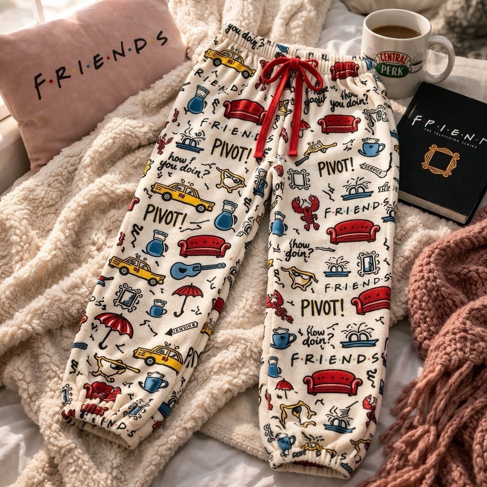 FRIENDS Pajama Pants Women's Lounge PIVOT Lobster Central Park Cozy Sleep Size S